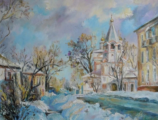 Картина маслом Богоявленская церковь. Соликамск