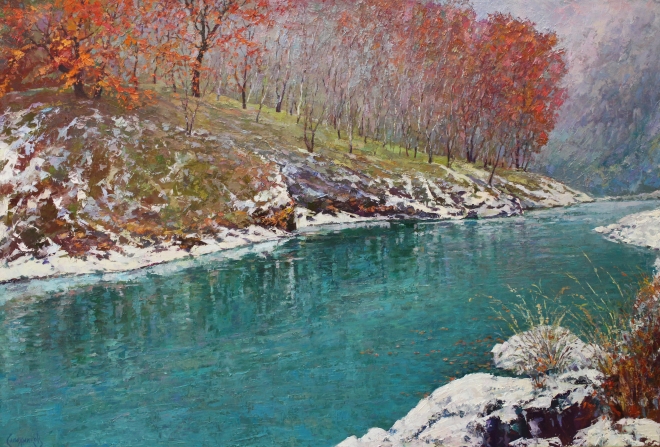 Картина маслом на холсте На горной реке
