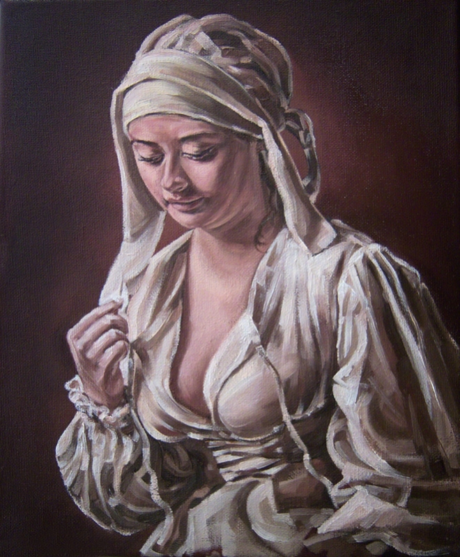 Картина маслом на холсте Девушка с иглой