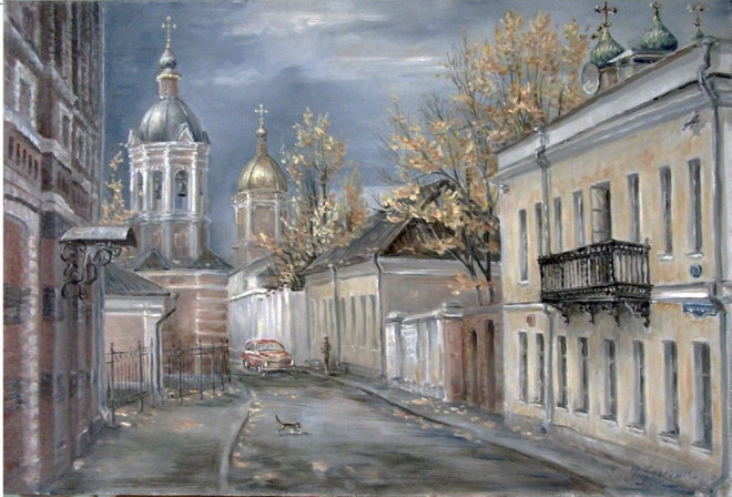 Картина маслом на холсте Проблеск осеннего солнца Крапивенский переулок , Москва.