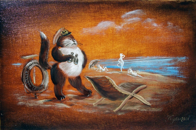 Картина маслом Кот спасатель